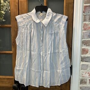 ANA Womens Blouse Large Striped Sleeveless Button‎ Up Shirt Pastel Feminine NWT